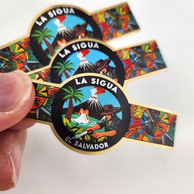 Disesuaikan Logo Cigar Adhesive Sticker Waterproof Packaging Foil Stamping Cigar Band Printed Label