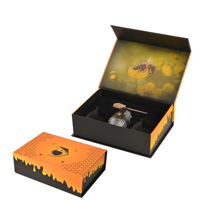 Black Orange Custom Magnetic Closure Gift Boxes Matte Folding Packaging Box Untuk Madu