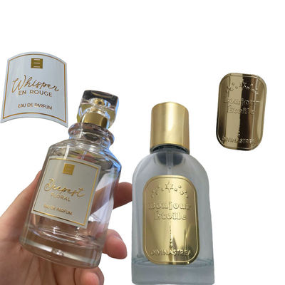Label botol khusus Logo embossed Parfum Aluminium Tag Self Adhesive Sticker untuk Perfume Packaging Decals