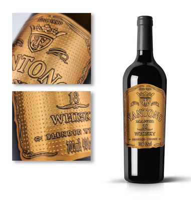 Botol Emas 3D Label Foil Embossed Metal Stickers Metal Label Anggur tahan air dan ramah lingkungan