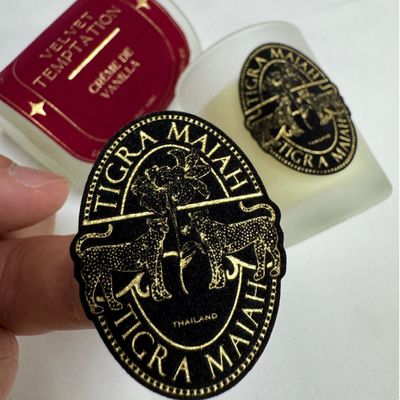 Kualitas tinggi Self Adhesive Debossed Embossed Velvet Perfume Candle Sticker Label