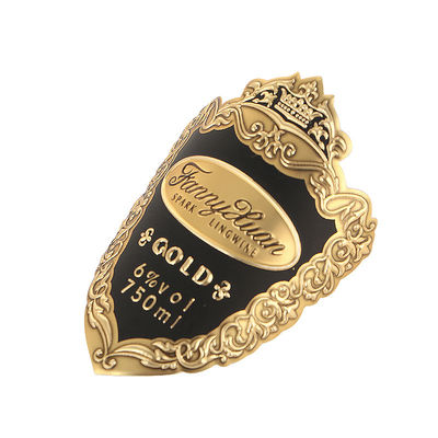 Custom Standard Size Self Adhesive Printing Vodka Botol Anggur Botol Foil Emas Metal Label Sticker