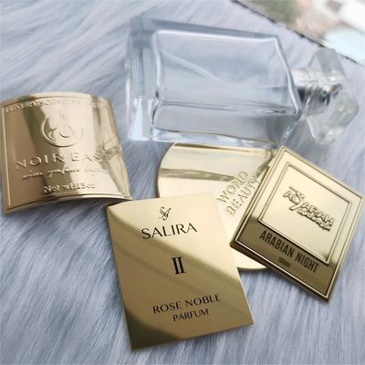 Custom Logam Logam Label Stiker Label untuk Kosmetik Botol Kaca Parfum Kosmetik Lilin