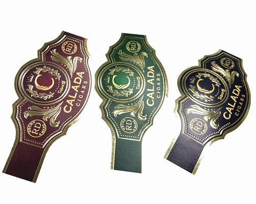 Beli Stiker Label Kustom Penjualan Panas Stiker Label Cerutu Embossing Bentuk Unik Cetak UV Emas Cincin Cerutu Label Perekat Tahan Air Stiker Cetak Label Kartun online manufacture