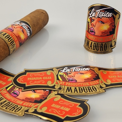 Beli Label Cerutu Kustom Kualitas Tinggi Tahan Air Penjualan Panas 2025 Cetak Foil Emas dengan Logo & Merek Pribadi Cetak Timbul Stiker Cepat online manufacture