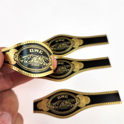 Harga yang bagus Black Golden Custom Cigar Band Printing Sticker Label Label Label Emas on line