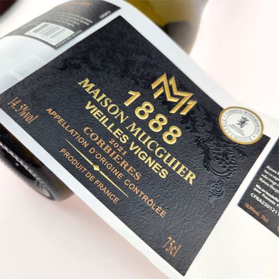 Harga yang bagus CMYK Debossing Label Botol Sampanye Khusus Gold Foil Label Anggur Khusus Pencetakan on line