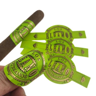 Harga yang bagus Green Luxury Cigar Band Mencetak Personal Branded Sticker Untuk Kemasan on line