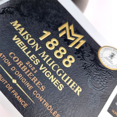 Harga yang bagus Stiker Label Minuman Anggur Merah Kelas Atas Tekstur Foil Emas Perekat Diri Vinyl Glossy Kemasan Industri on line