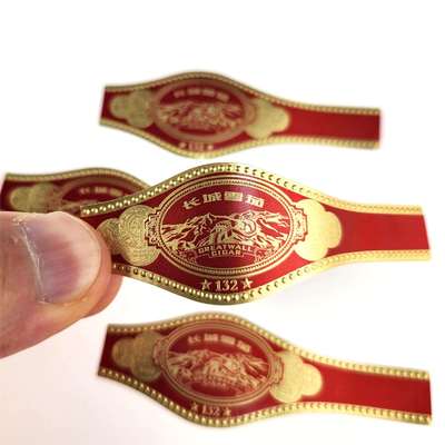 Harga yang bagus Custom Round Rectangular Oval Cigar Band Label with Gold Foil Stamping and Embossed Design on line